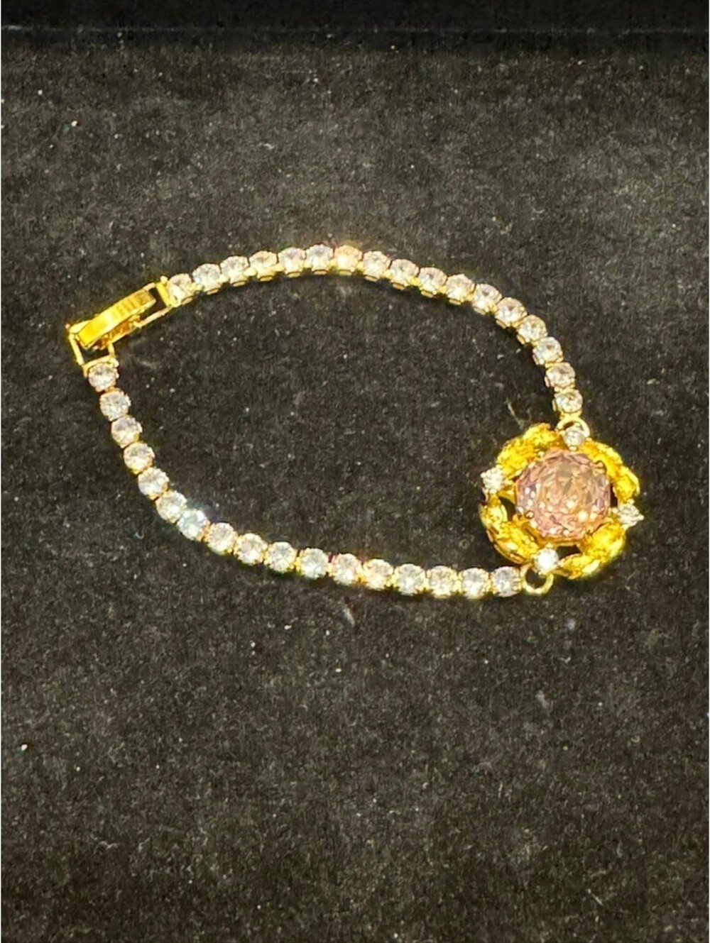 Pink Crystal Flower Tennis Bracelet